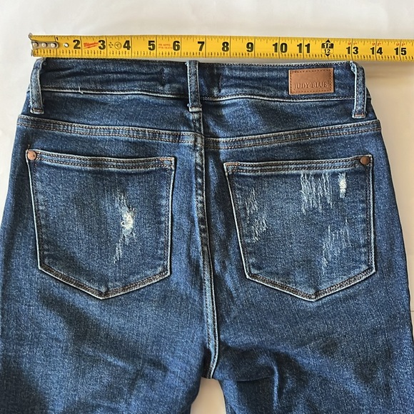 Judy Blue denim Bermuda shorts size small dark blue distressed denim size small - Picture 4 of 12